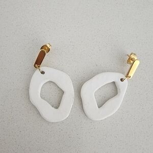 Gold and White Geometric Earrings